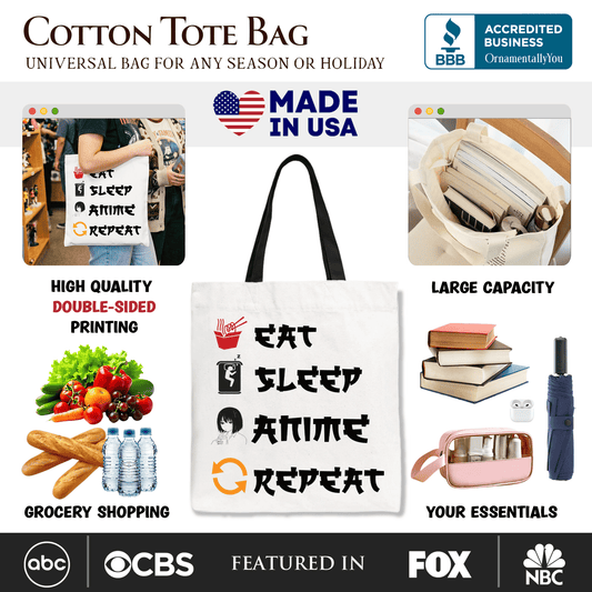 Eat Sleep Anime Repeat Tote Bag, Funny Gift Shopper For Anime Lover