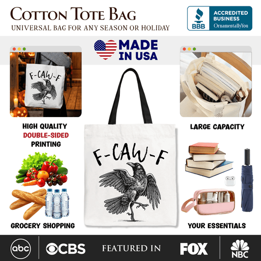 F-CAW-F Gothic Raven Tote Bag, Snarky Halloween Gift Shopper for Sassy Goths and Crow Lovers