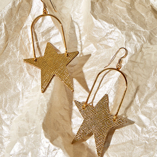 Gold Leaf Superstar Leather Hoop Earrings