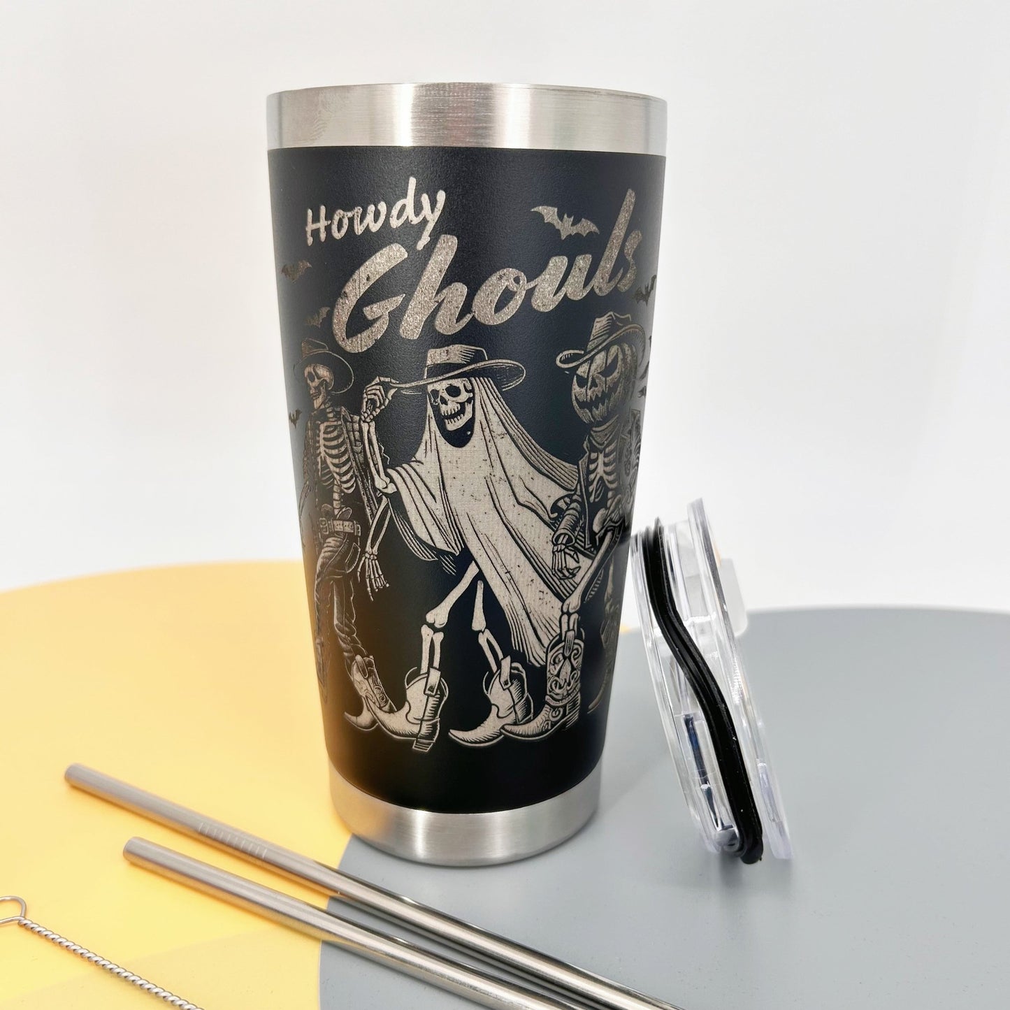 Halloween Tumbler 20oz Stainless Steel Insulated Bottle - Spooky Pumpkin Horror Theme - Gift Box - Drinkware, Flasks
