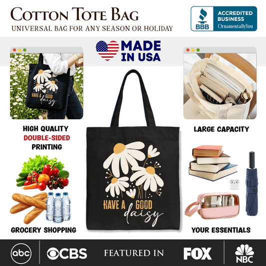 Have a Good Daisy Tote Bag, Floral Gift Shopper with Positive Retro Vibes