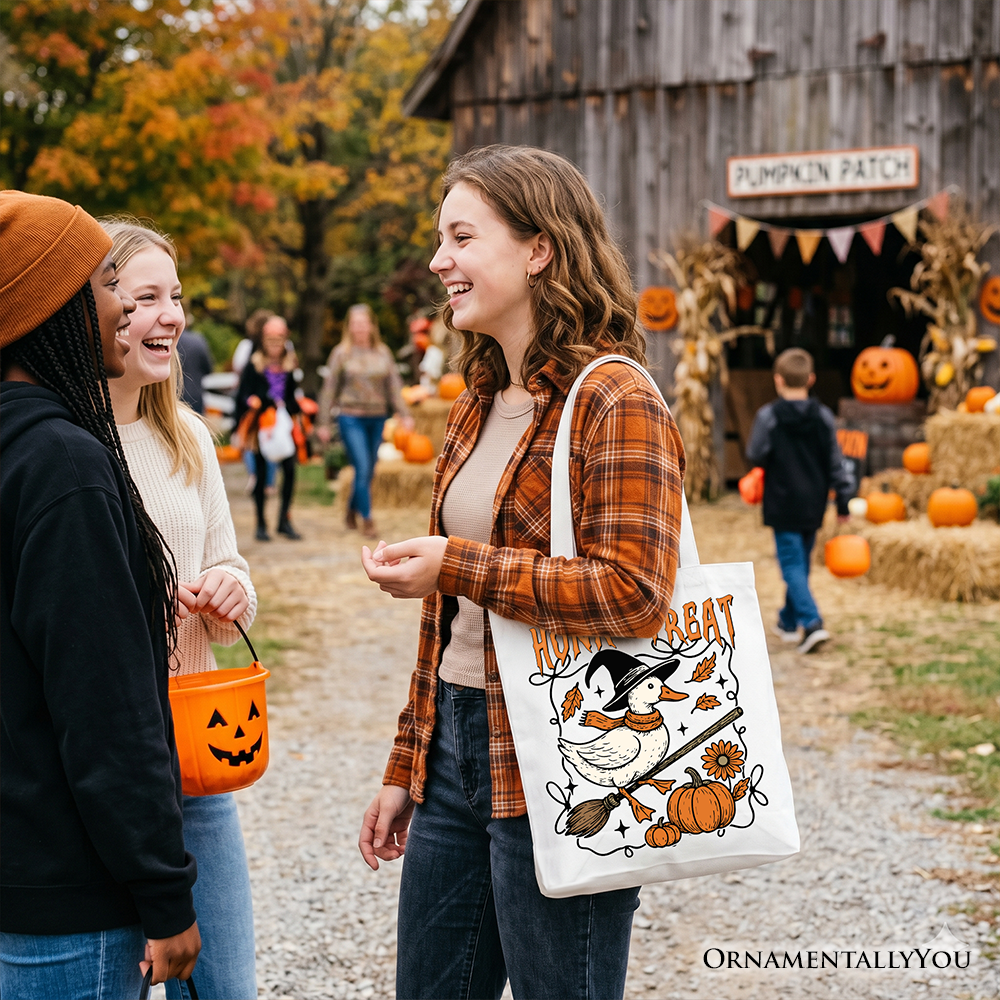 Honk or Treat Goose Tote Bag, Hilarious Halloween Gift Shopper for Silly Bird Enthusiasts
