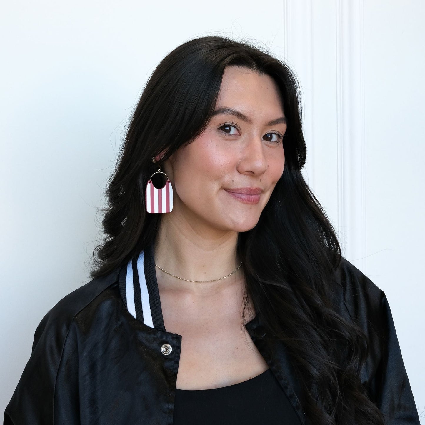 Hoosier Stripe Charlie Leather Statement Earrings