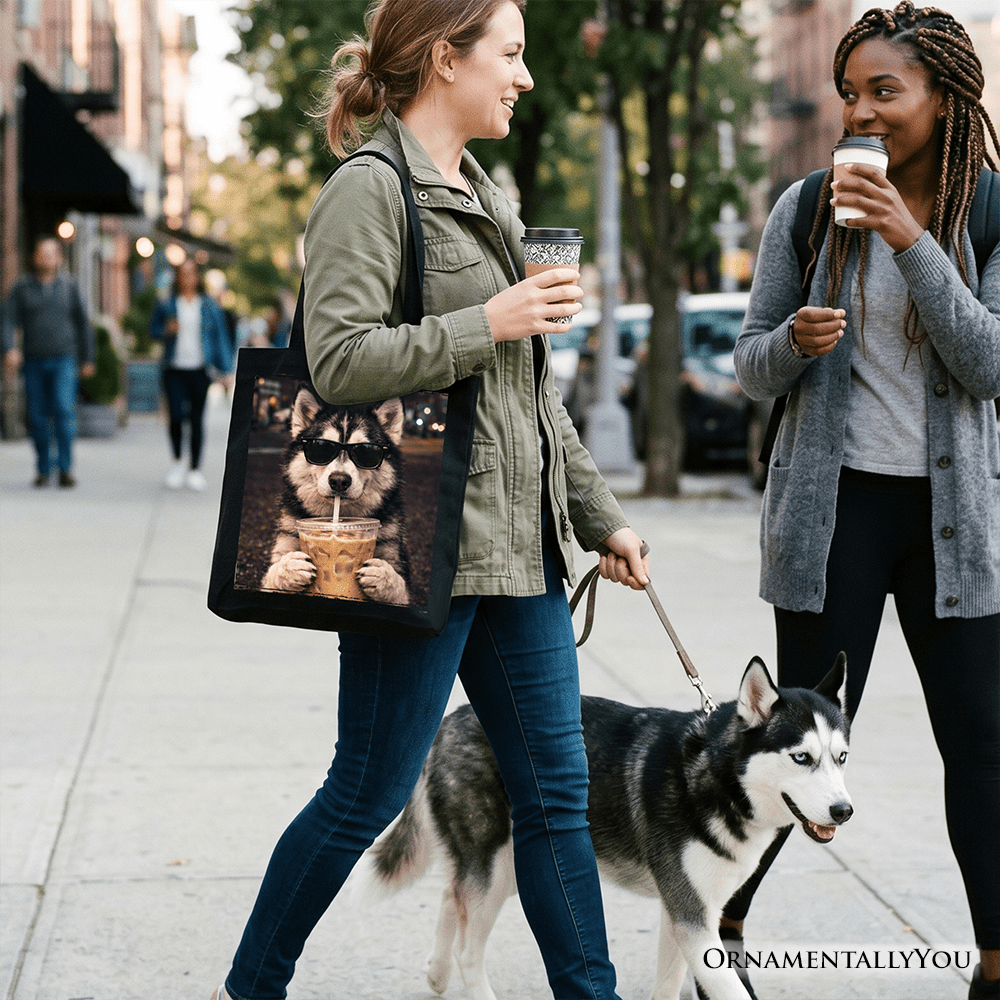 Husky Iced Coffee Tote Bag, Funny Dog Parents Gift Shopper