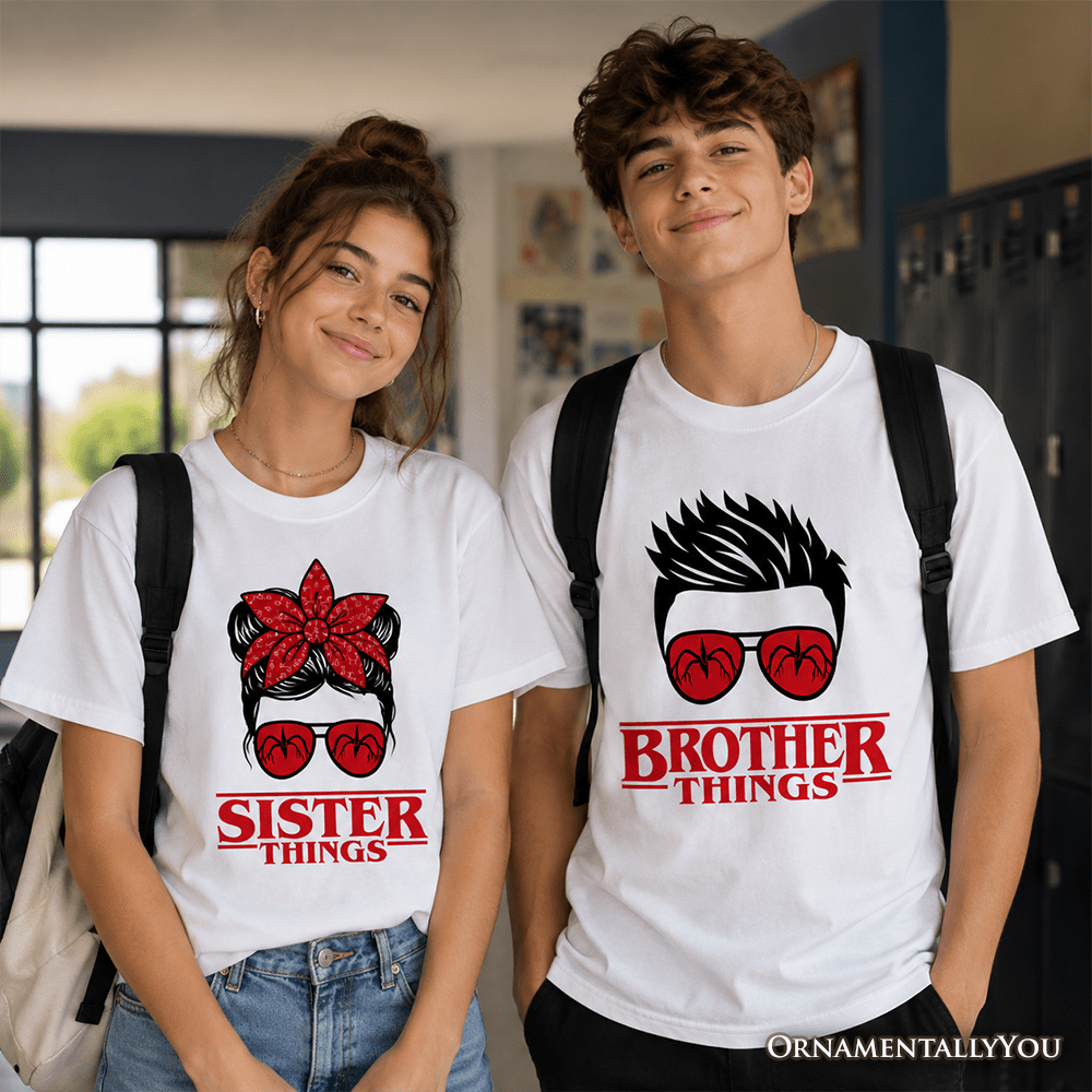 Kids Brother Things Retro T-Shirt, Red Glasses Family Matching Youth Tee
