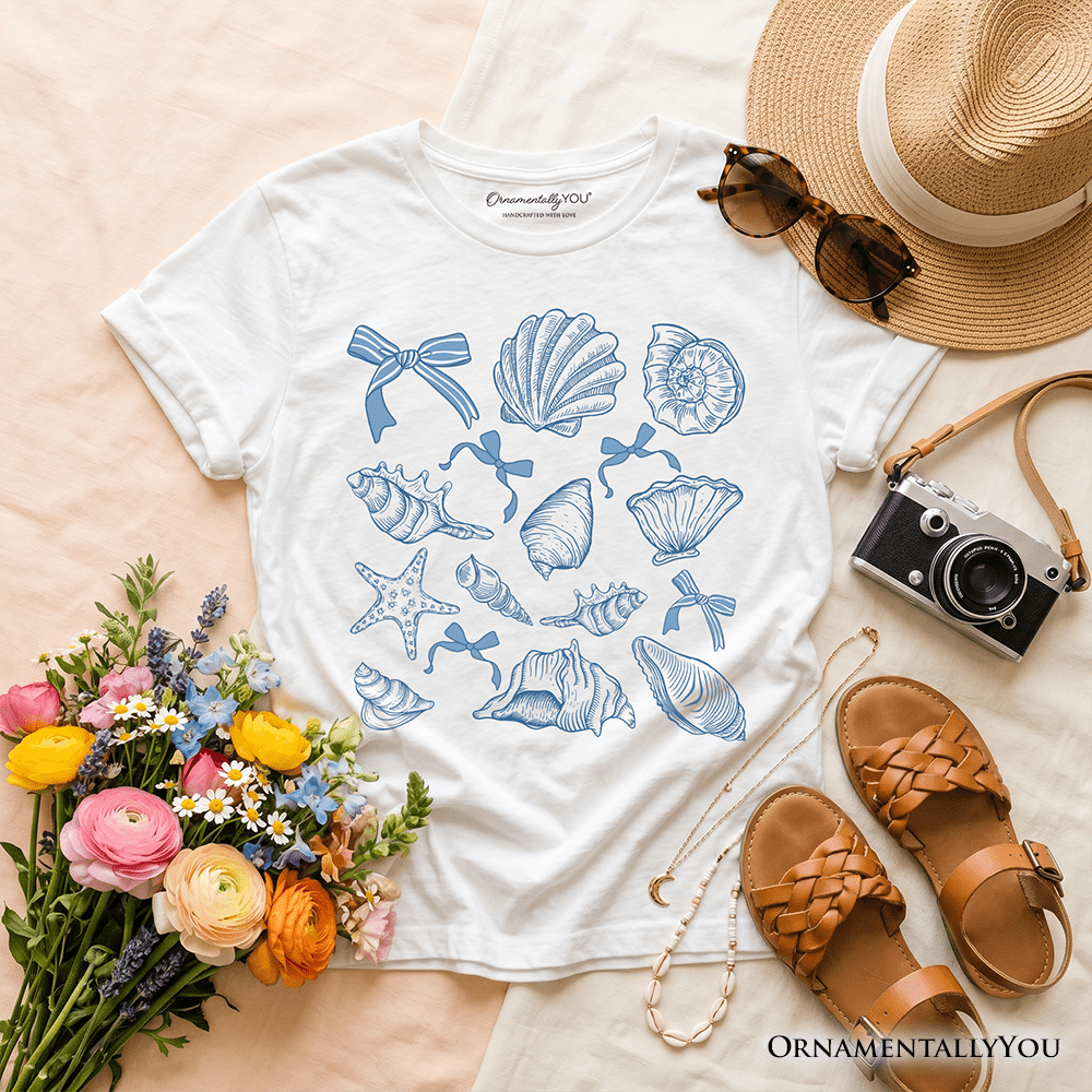 Kids Coquette Seashell Summer Vibe T-Shirt, Retro Beach Tee Gift for Ocean Lover
