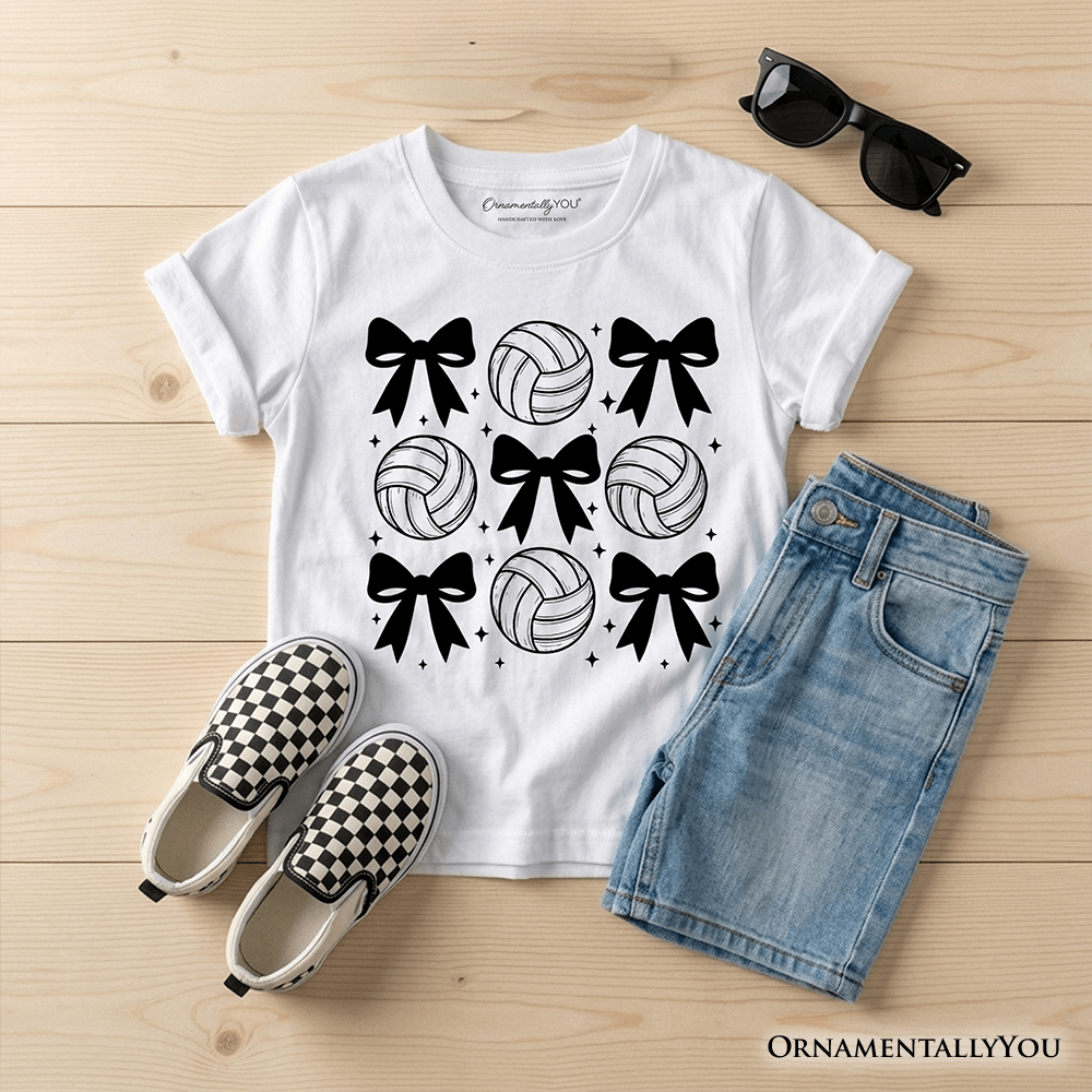 Kids Coquette Volleyball Bows T-Shirt, Cute Athletic Sports Game Day Tee for Youth Girls