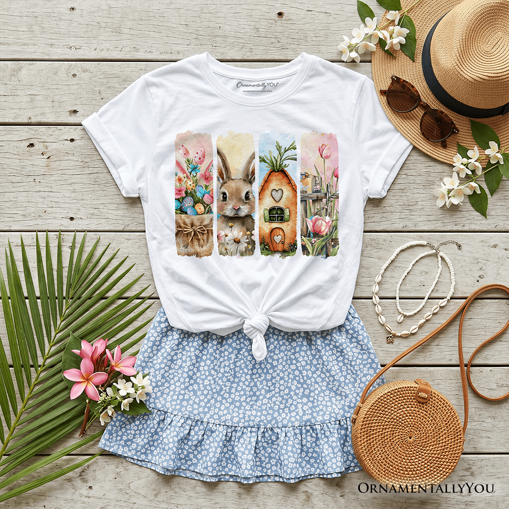 Kids Easter Bunny Floral Brushstroke T-Shirt, Spring Pastel Coquette Tee for Youth