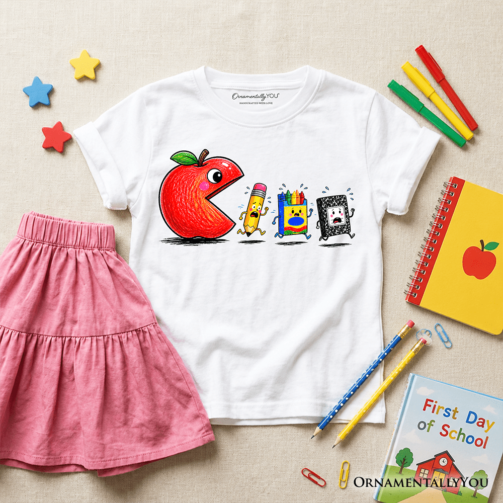 Kids Funny Apple 1st Day of School T-Shirt, Youth Tee for Student