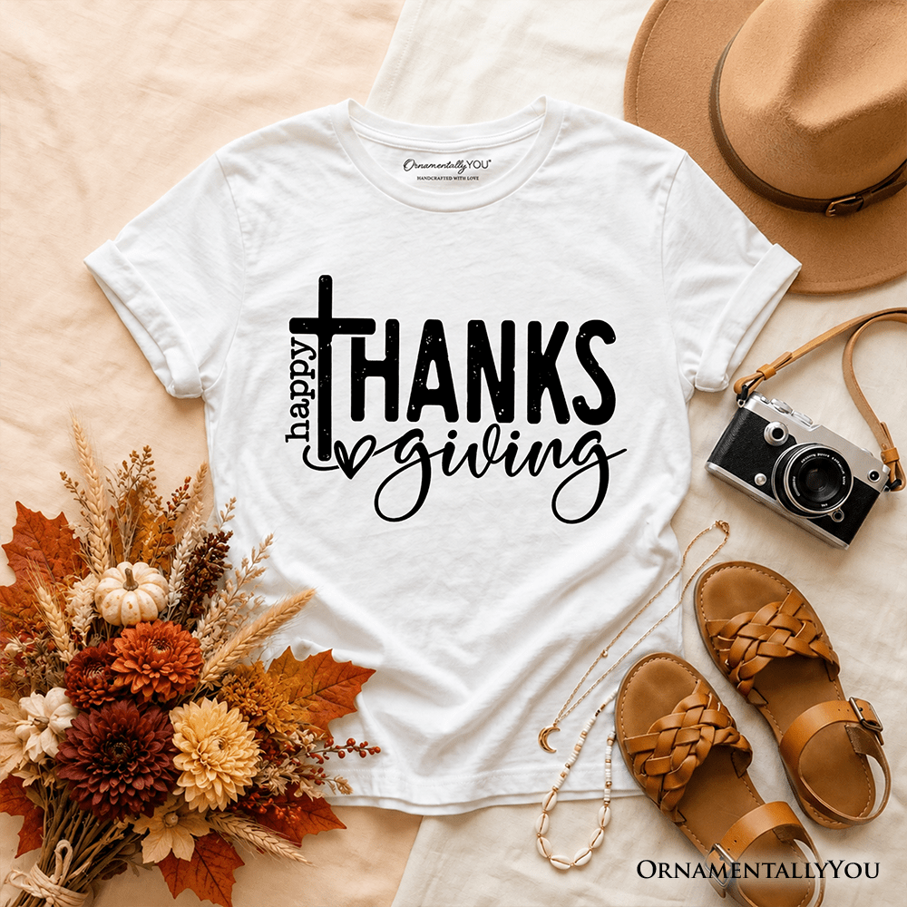 Kids Happy Thanksgiving Minimalist T-Shirt, Christian Religious Fall Tee for Youth