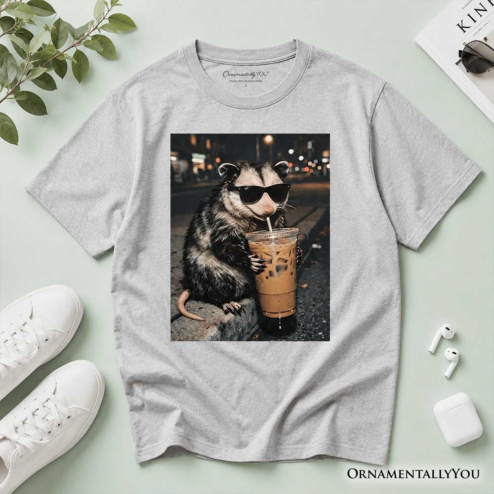 Kids Iced Coffee Opossum T-Shirt, Funny Animal Meme Youth Tee