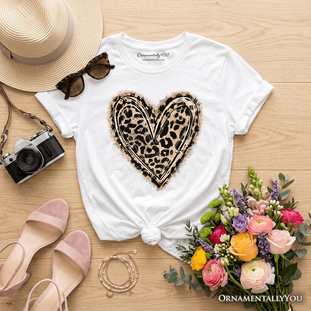 Kids Leopard Heart Valentine T-Shirt, Watercolor Love Tee for Youth