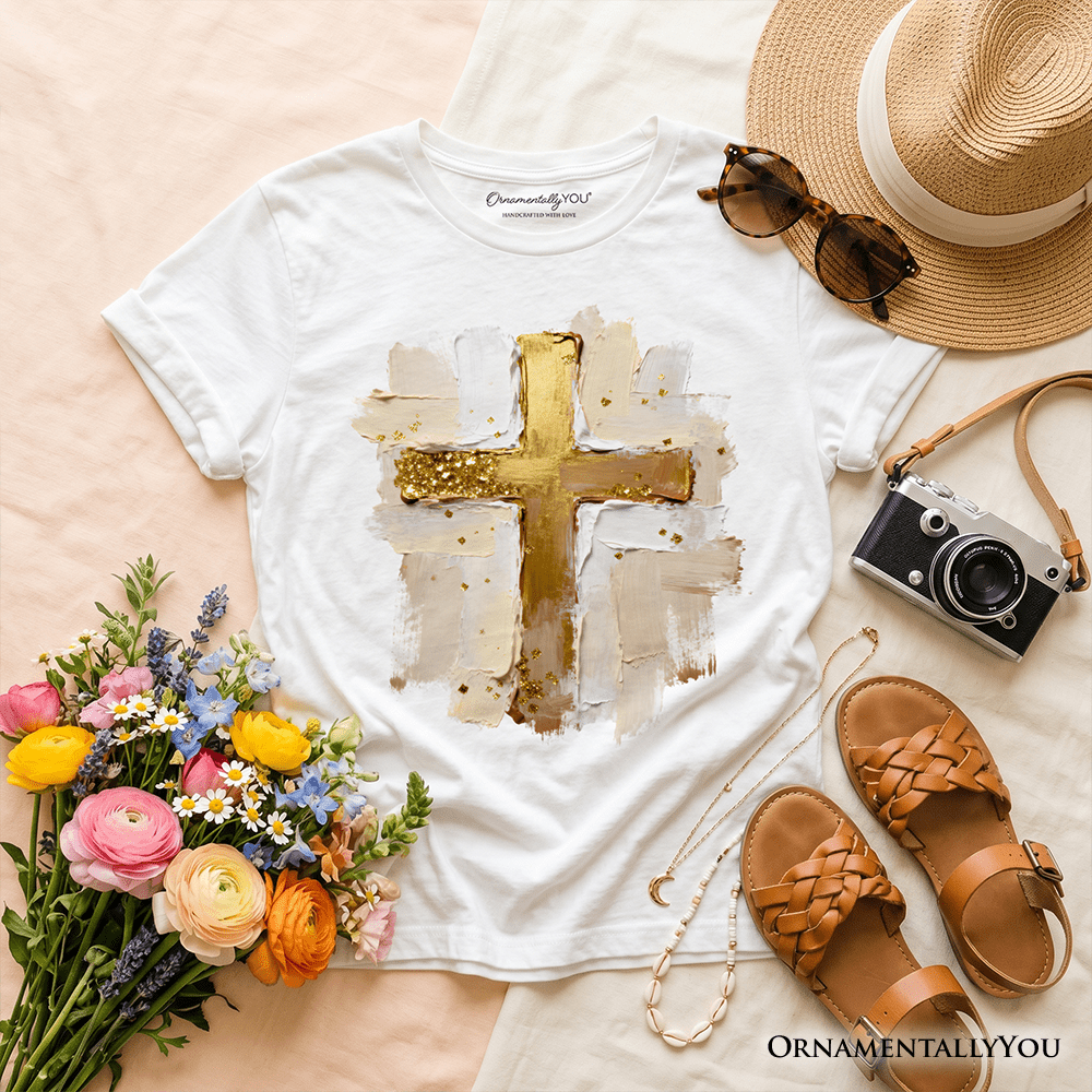 Kids Oil Brushstroke Cross T-Shirt, Christian Faith Jesus Easter Tee for Youth