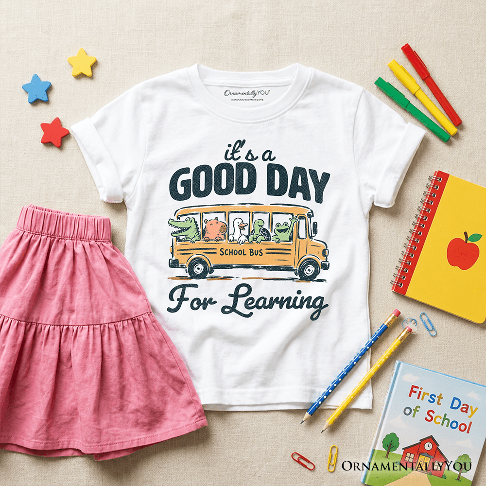 Kids Vintage Good Day for Learning School Bus T-Shirt, Back to School Youth Tee for Student