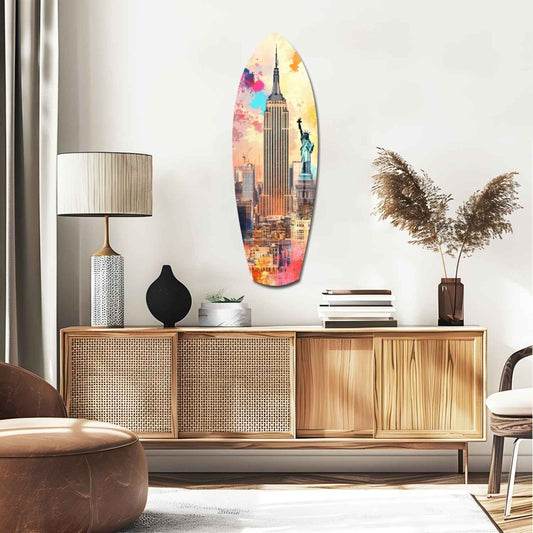 Watercolor Splash Liberty Skyline Glass Wall Art