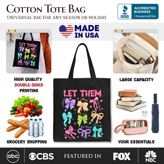 Let Them Coquette Bow Motivational Tote Bag, Inspirational Mental Health Gift Shopper