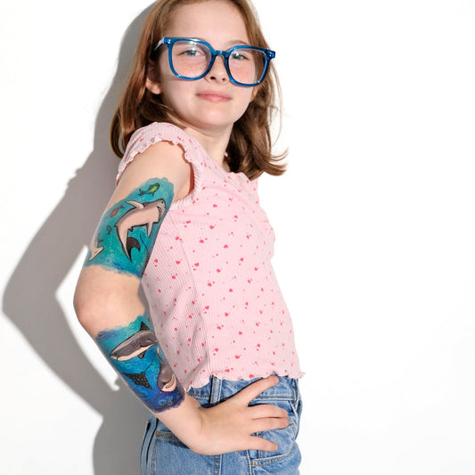 Lil' Jaws Full Sleeve Tattoo - Temporary Kids Tattoo Sleeve