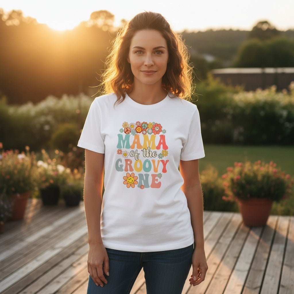 Mama Of The Groovy One T-Shirt Cotton Graphic Tee Mom Gift