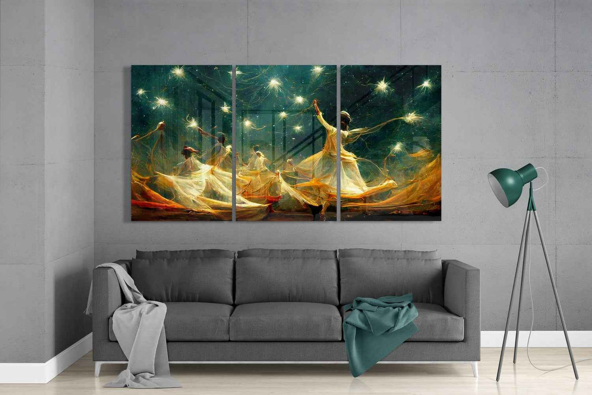 Whirling Dancers Under Starburst Sky Glass Wall Art