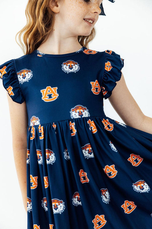 Auburn Blue Aubie Flutter Twirl Dress - Shaketea