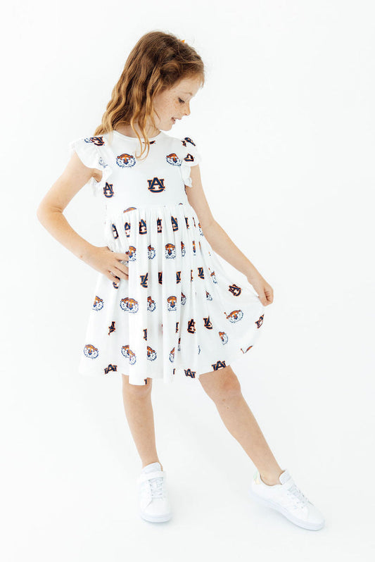Auburn White Aubie Flutter Twirl Dress - Shaketea