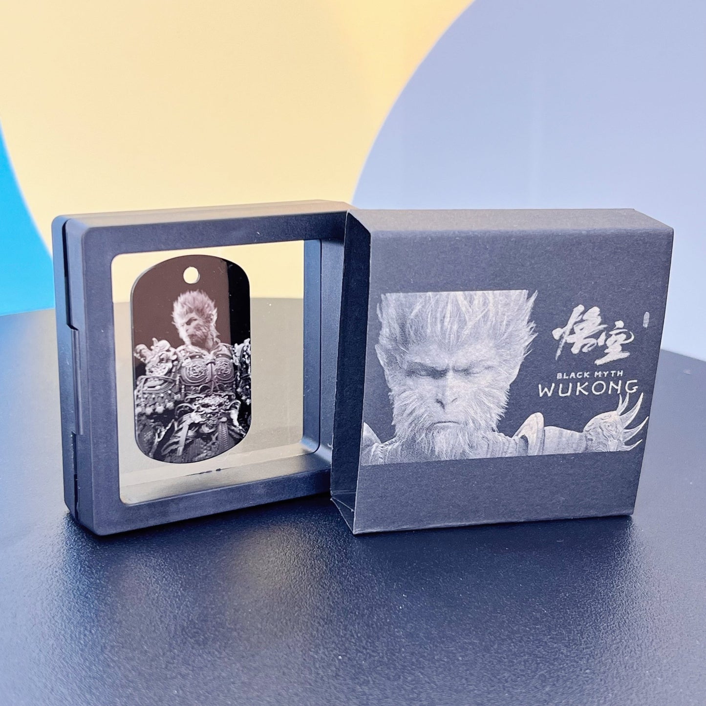 Military Tag Laser Engraved Photo, Black Myth Wu Kong, Non Fading with Chain, 1.14 x 1.94 inches