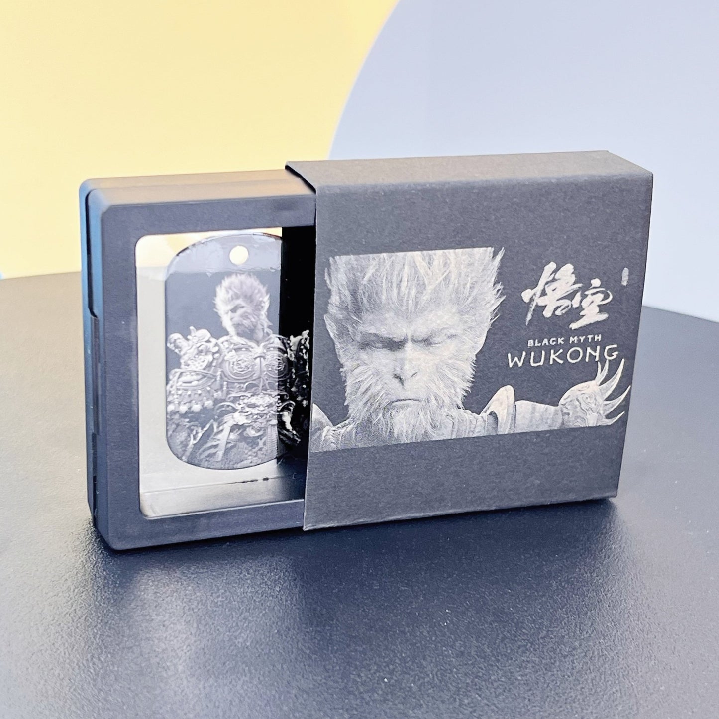 Military Tag Laser Engraved Photo, Black Myth Wu Kong, Non Fading with Chain, 1.14 x 1.94 inches
