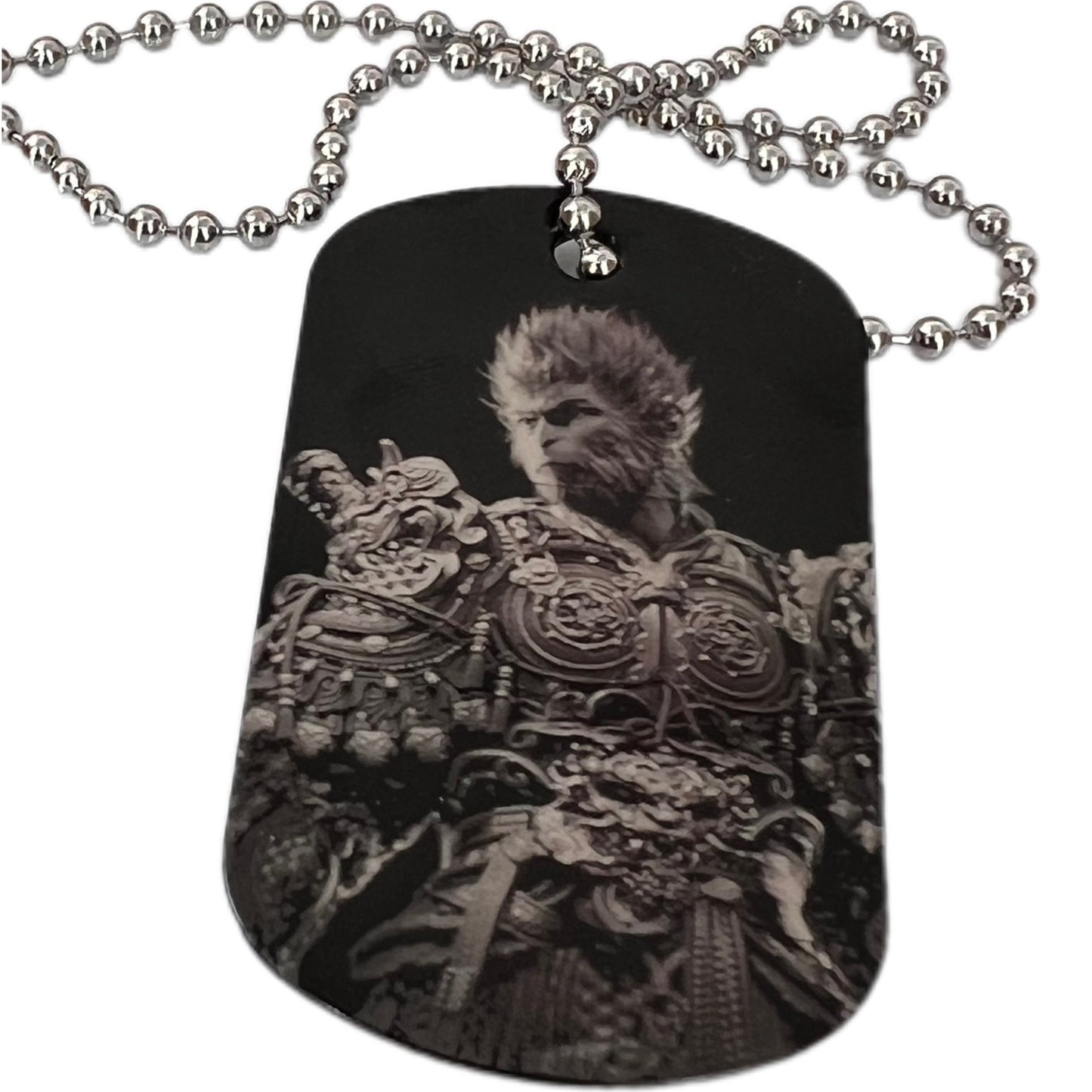 Military Tag Laser Engraved Photo, Black Myth Wu Kong, Non Fading with Chain, 1.14 x 1.94 inches
