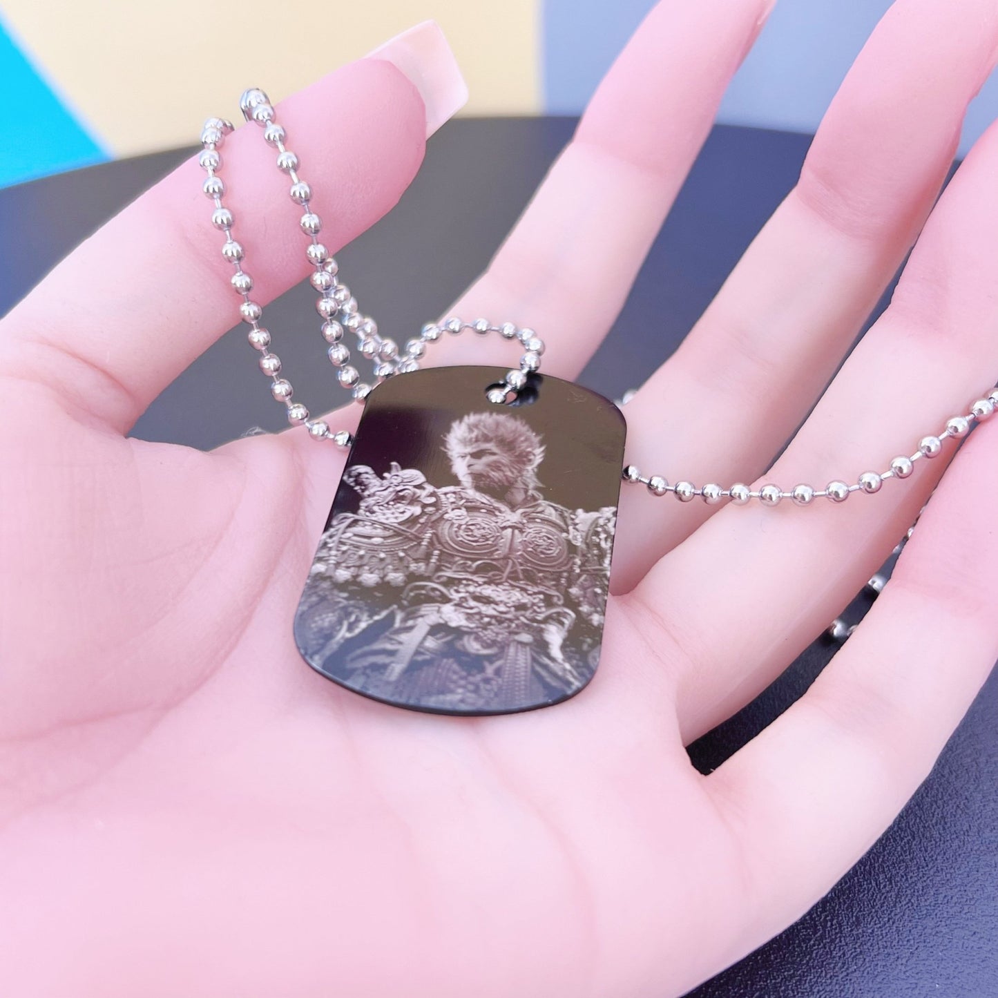 Military Tag Laser Engraved Photo, Black Myth Wu Kong, Non Fading with Chain, 1.14 x 1.94 inches