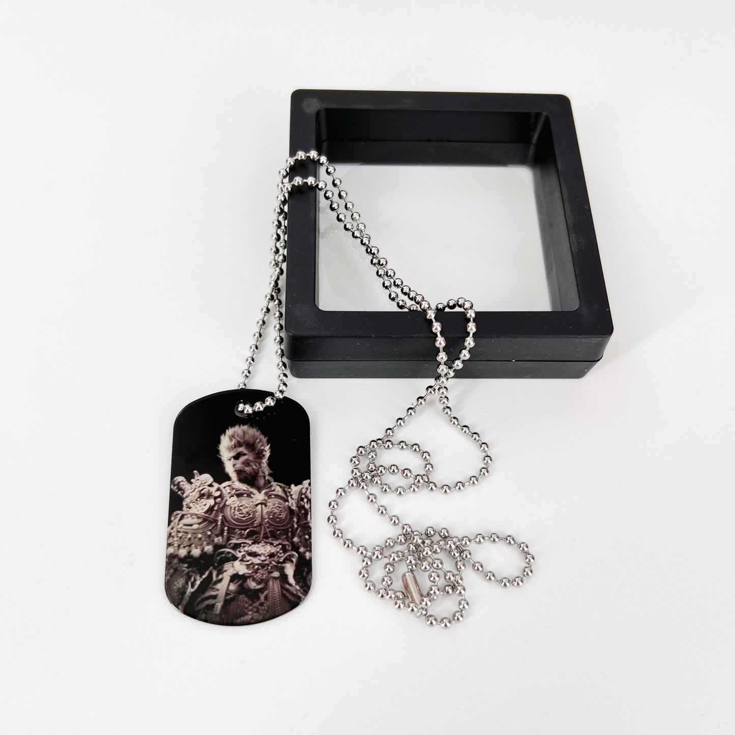 Military Tag Laser Engraved Photo, Black Myth Wu Kong, Non Fading with Chain, 1.14 x 1.94 inches