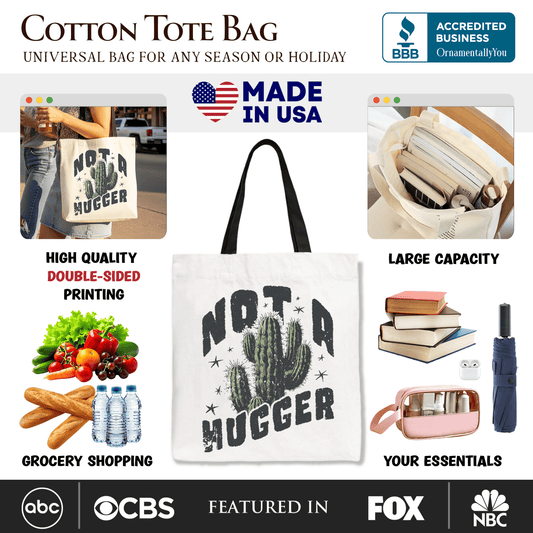 Not a Hugger Tote Bag With Cactus, Funny Retro Gift Shopper for Sarcastic Girls