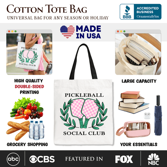 Pickleball Social Club Tote Bag, Cute Retro Girly Sporty Gift Shopper