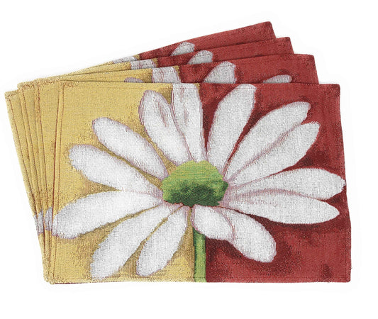 Tache Daisy Loves Me Not Floral Red & Yellow Tapestry Placemat Set (9046)