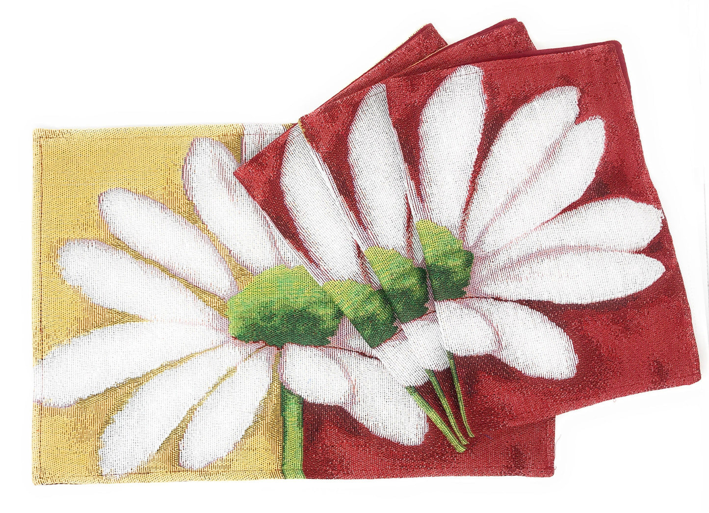 Tache Daisy Loves Me Not Floral Red & Yellow Tapestry Placemat Set (9046)