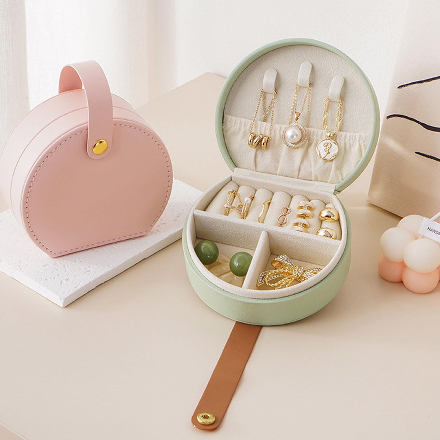 PU Leather Mini Travel Jewelry Accessory Box Organizer Portable Storage Case