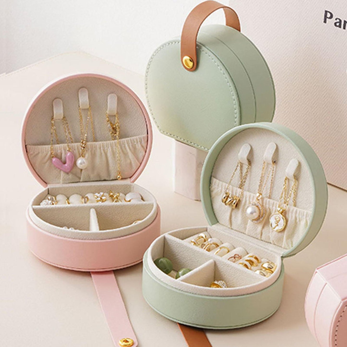 PU Leather Mini Travel Jewelry Accessory Box Organizer Portable Storage Case
