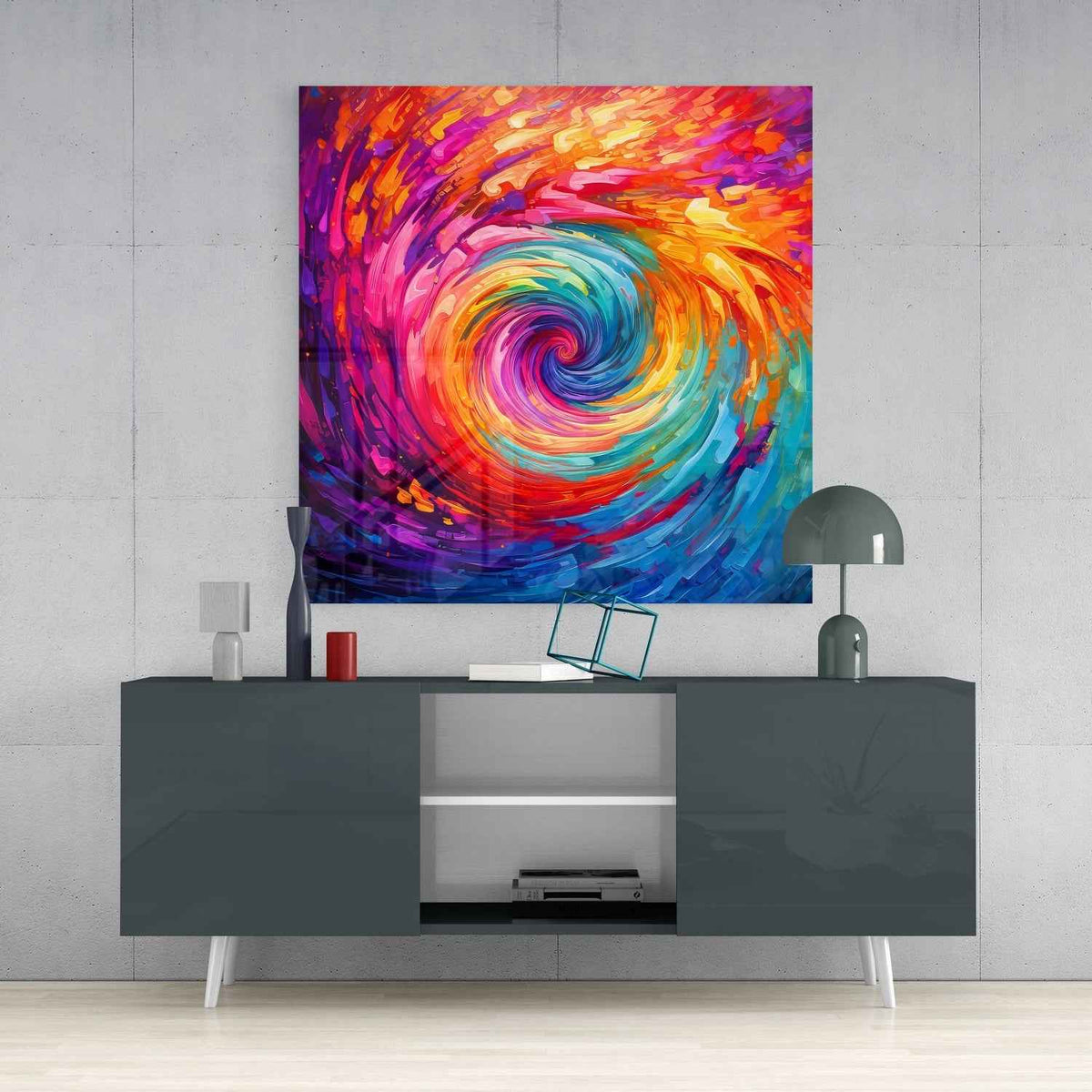 Rainbow Vortex Spiral Swirl Glass Wall Art