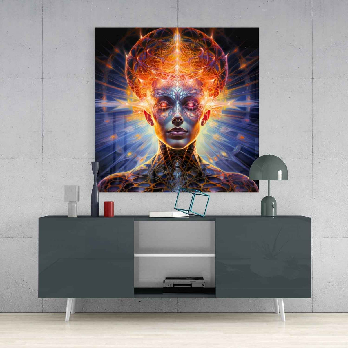 Glowing Filigree Mind Woman Portrait Glass Wall Art