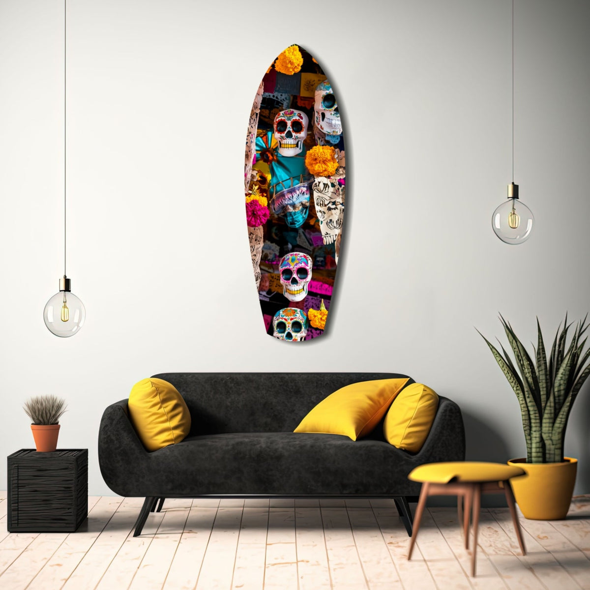 Sugar Skulls and Marigold Market Glass Wall Art