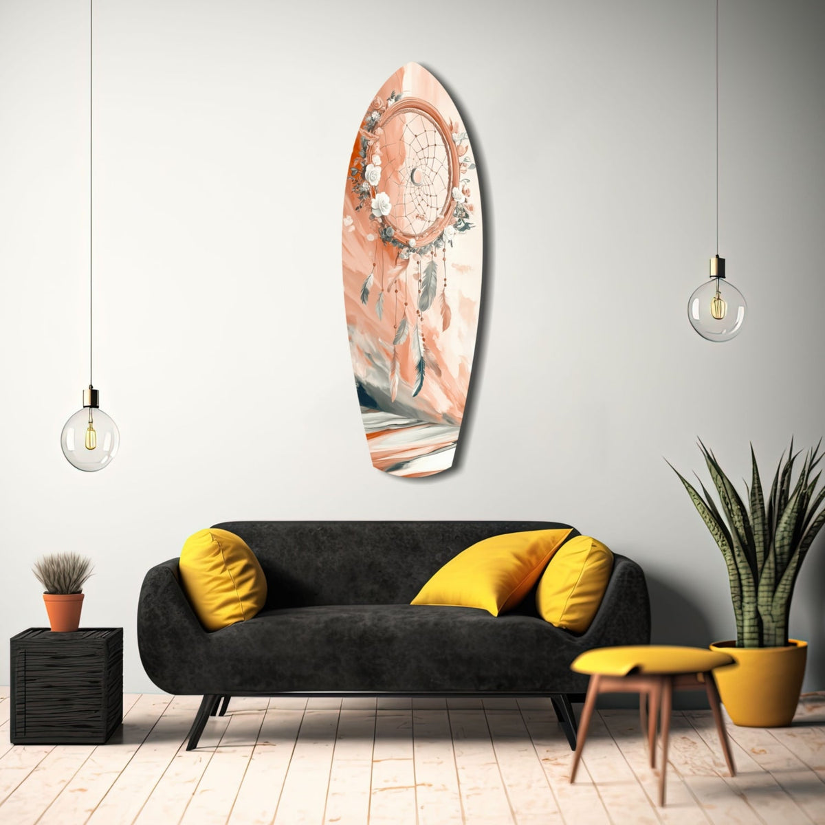 Peach Rose Dreamcatcher Surfboard Glass Wall Art