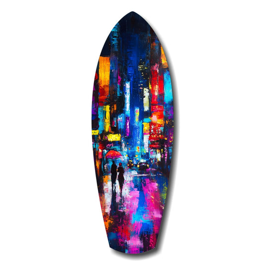 Under the City Glow A Love in the Rain Glass Wall Art