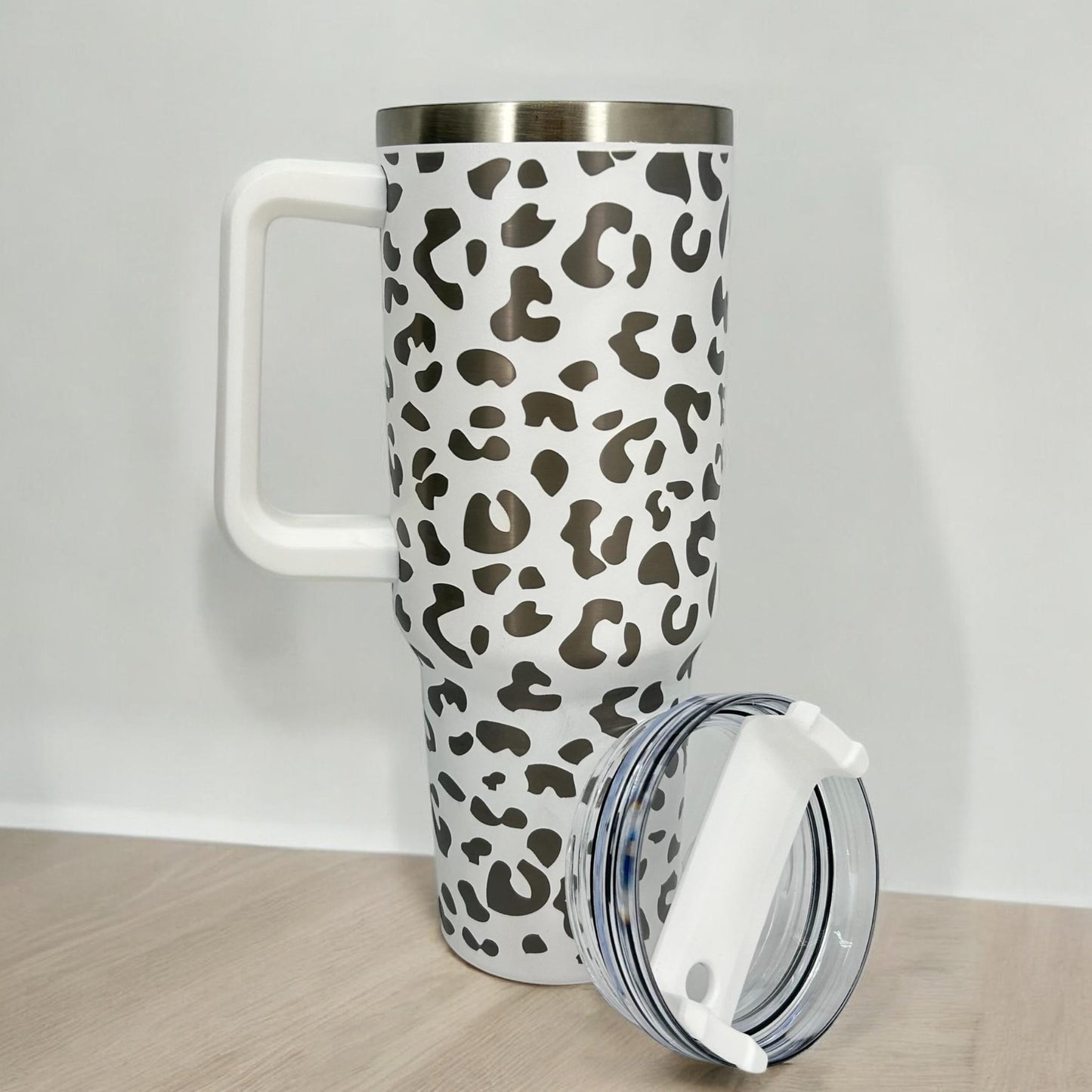 Stainless Steel 40oz Tumbler Double Wall Insulated Leopard with Handle and Straw