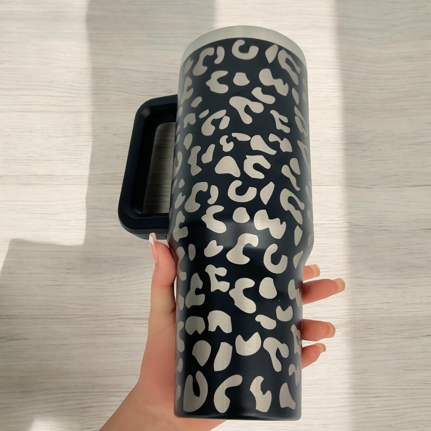 Stainless Steel 40oz Tumbler Double Wall Insulated Leopard with Handle and Straw