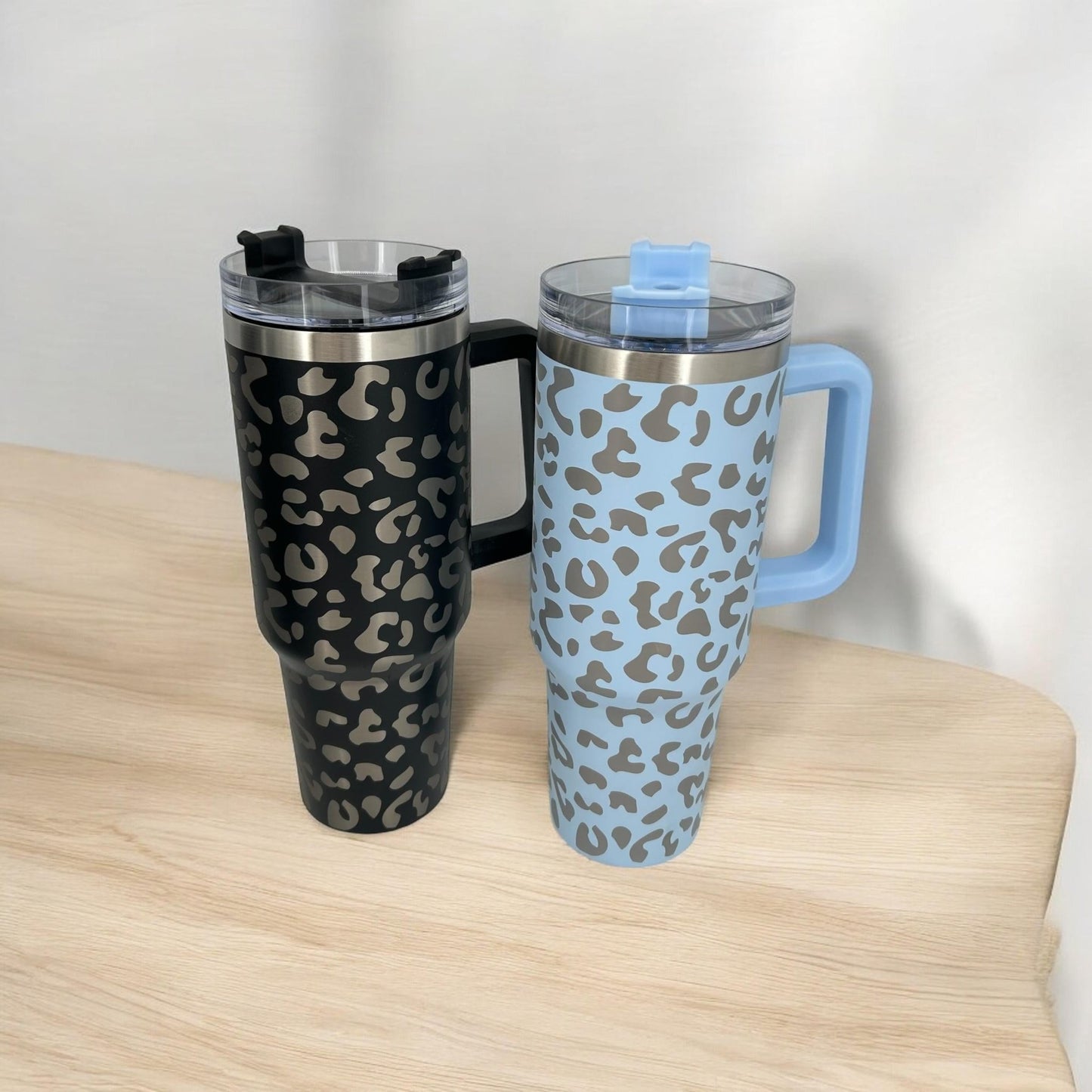 Stainless Steel 40oz Tumbler Double Wall Insulated Leopard with Handle and Straw