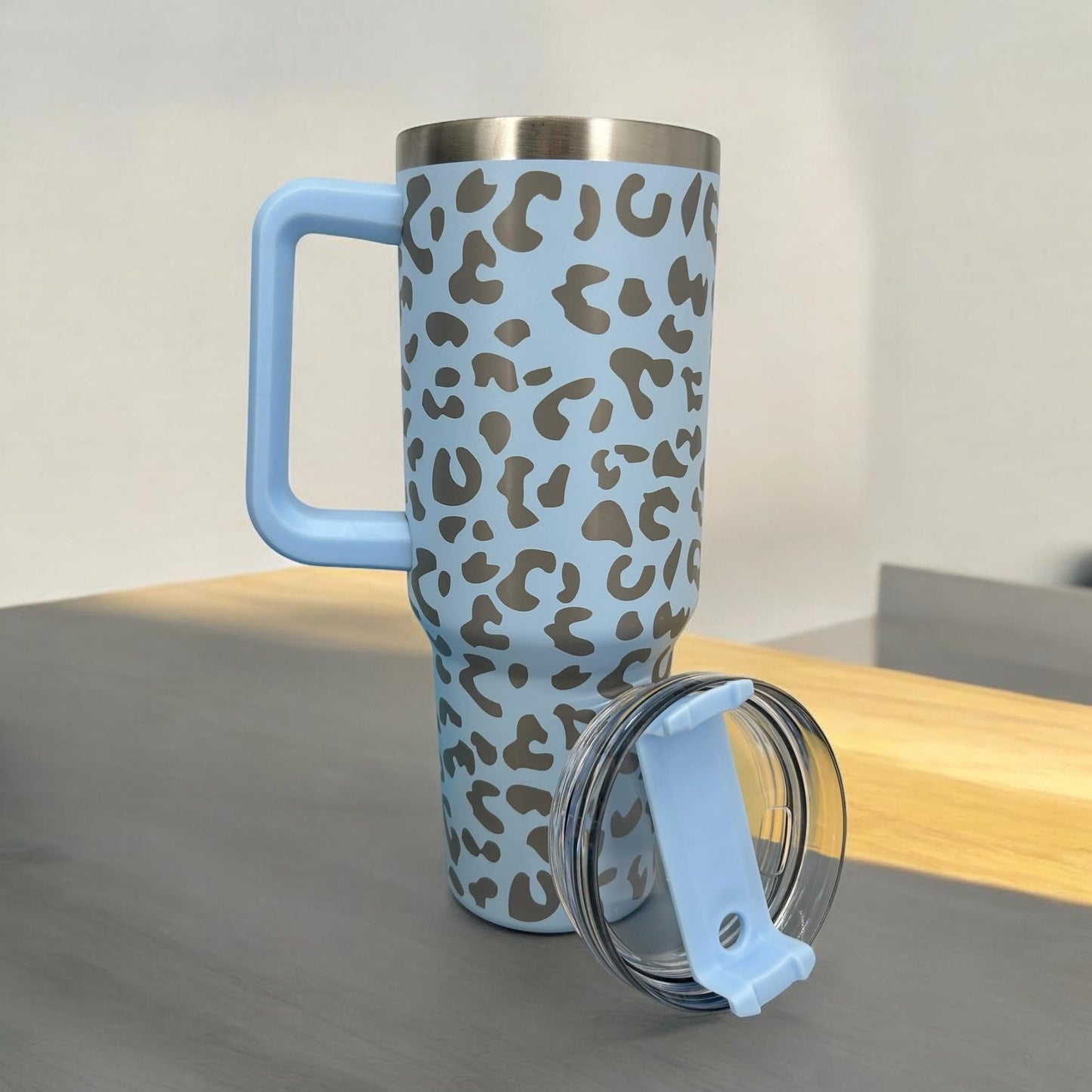 Stainless Steel 40oz Tumbler Double Wall Insulated Leopard with Handle and Straw