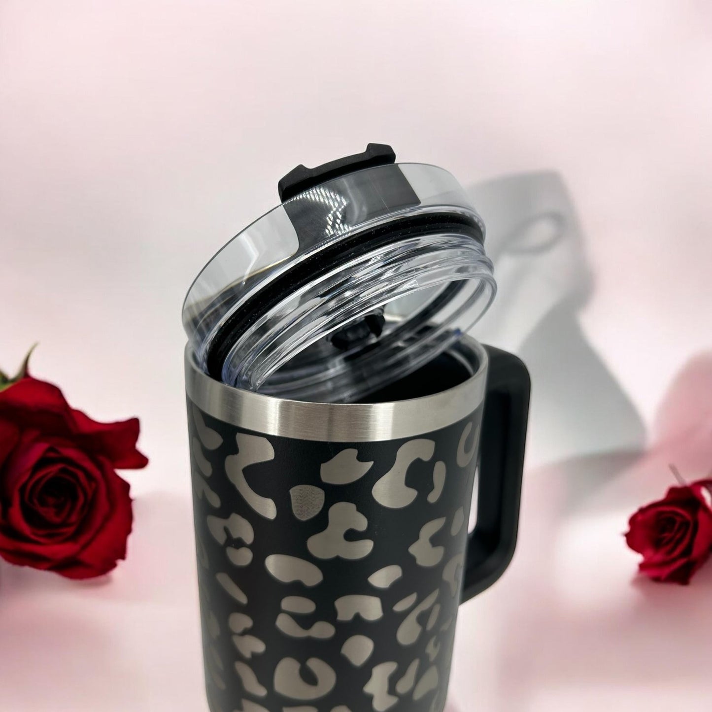Stainless Steel 40oz Tumbler Double Wall Insulated Leopard with Handle and Straw