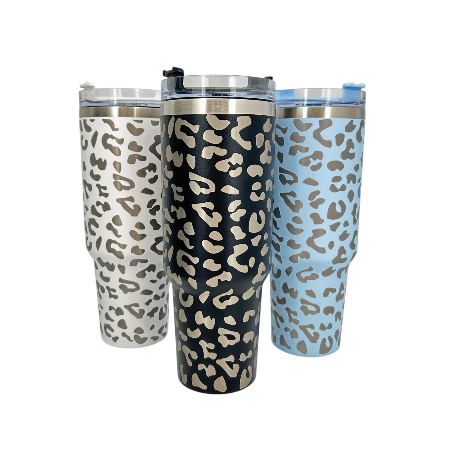 Stainless Steel 40oz Tumbler Double Wall Insulated Leopard with Handle and Straw