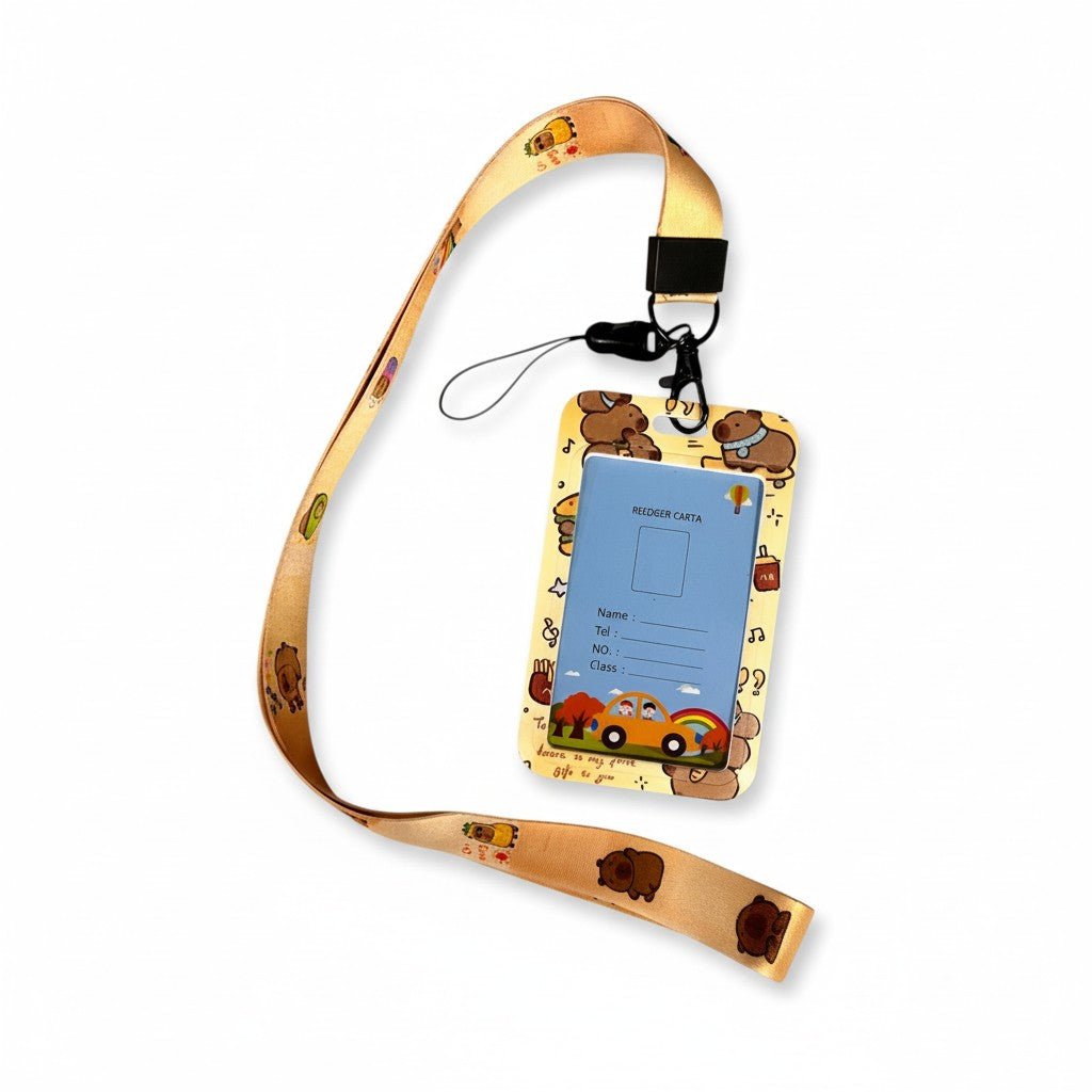 Student ID Badge Holder with Capybara Design and Lanyard – Shaketea