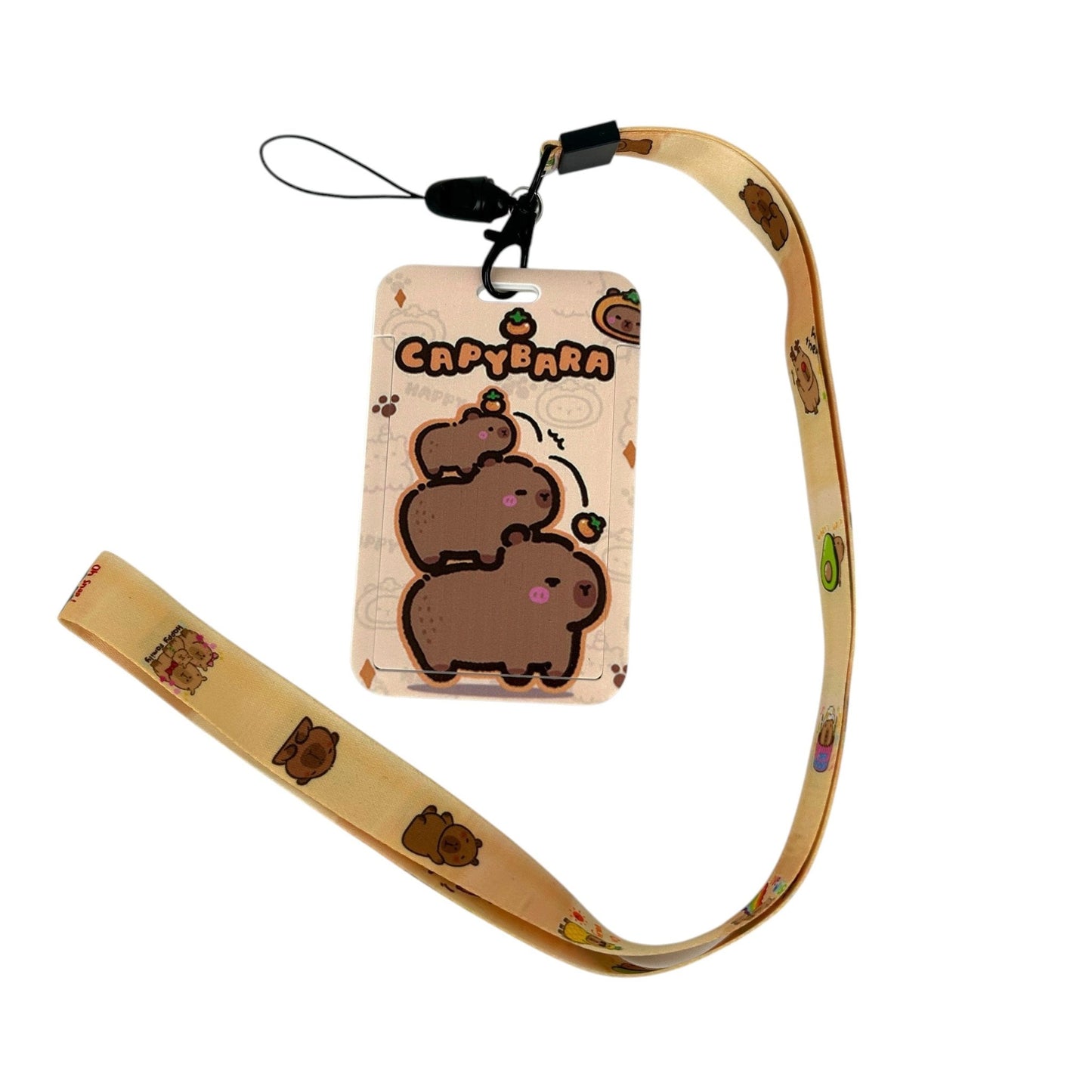 Student ID Badge Holder with Capybara Design and Lanyard