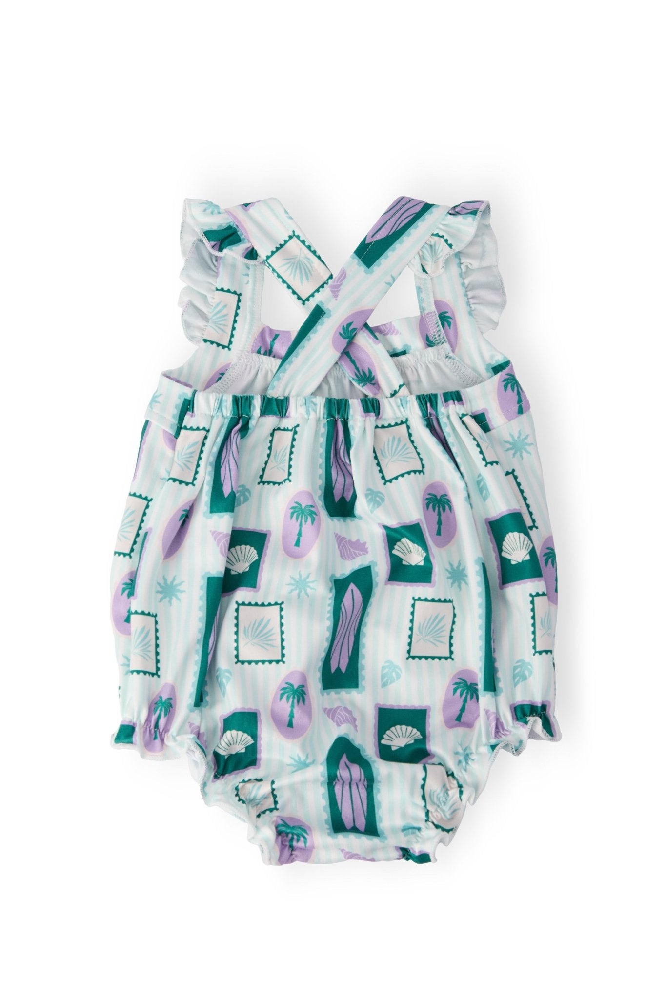 Surfer Girl Ruffle Cross Back Romper
